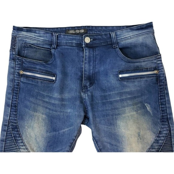 Chili Pepper CP~ Men's Size 38~ Dark Denim Slim Fit Jean's Distressed. - Picture 9 of 13